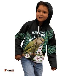 Personalised New Zealand Kakapo Kid Hoodie Aotearoa Fern With Manuka