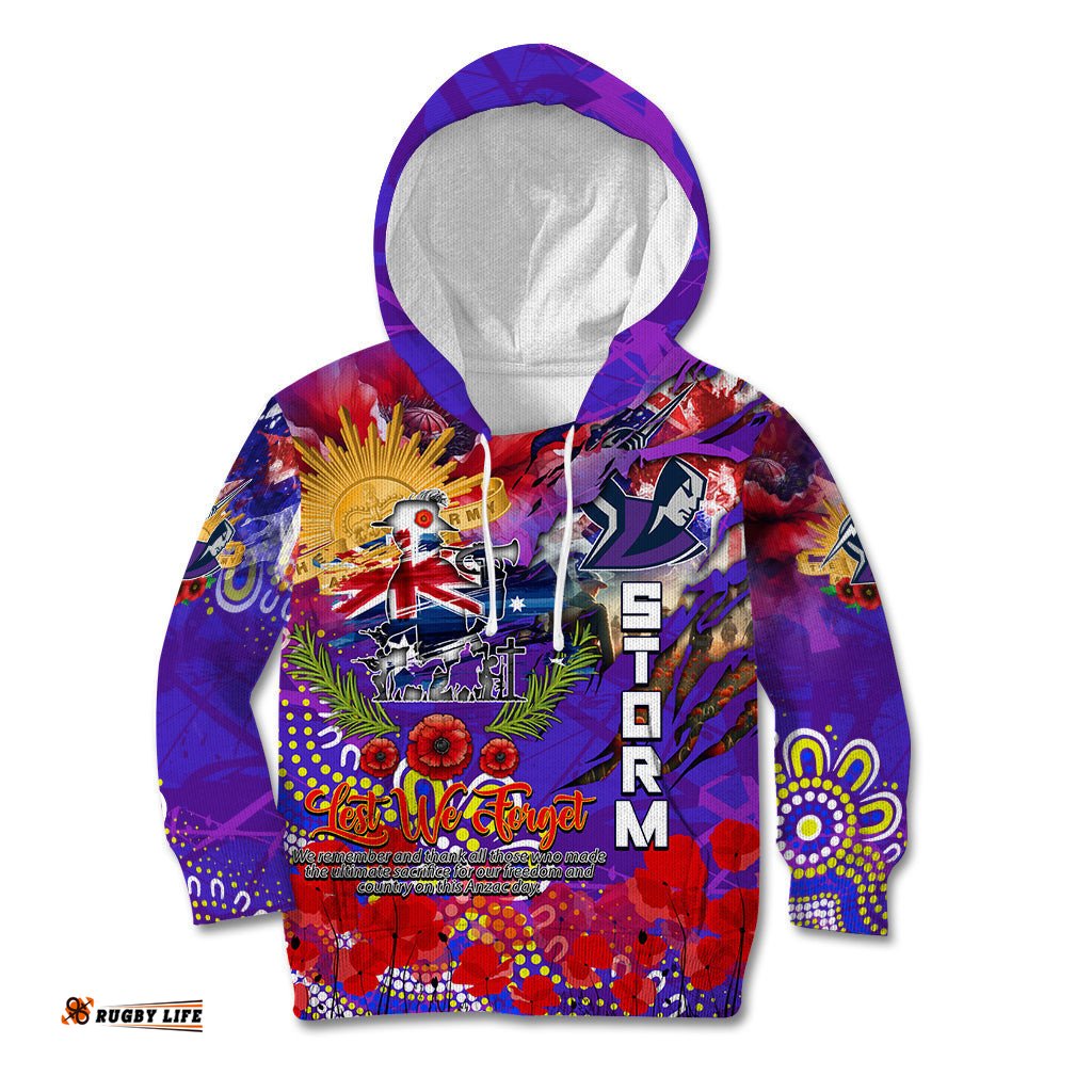 Personalised Australia Rugby Storm ANZAC Kid Hoodie Melbourne Scratch Style