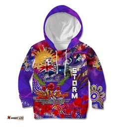Personalised Australia Rugby Storm ANZAC Kid Hoodie Melbourne Scratch Style
