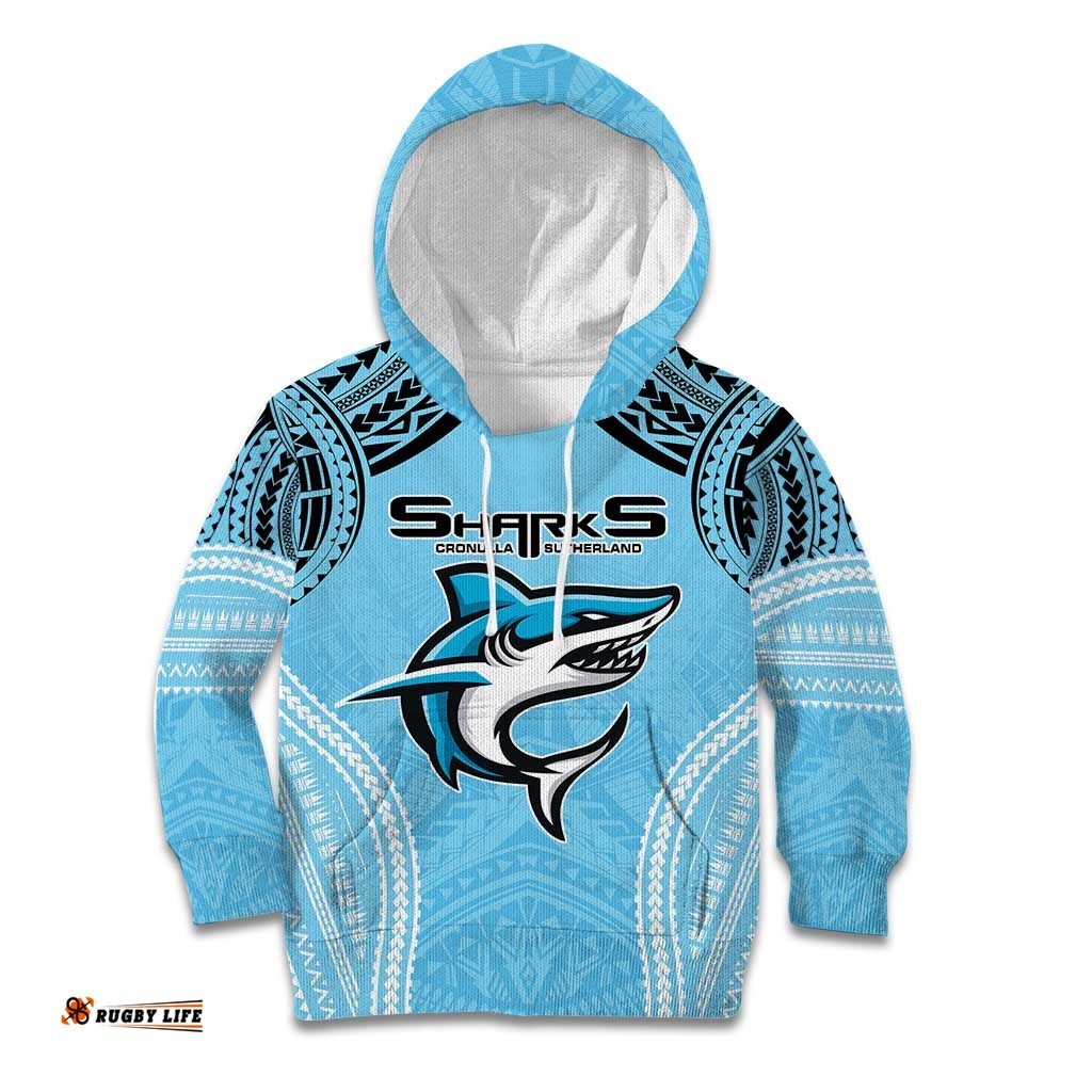Sharks Rugby Custom Kid Hoodie With Polynesian Style