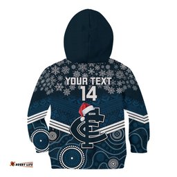 Custom Blues Football Christmas Kid Hoodie Merry Xmas Mix Aboriginal Art