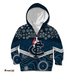 Custom Blues Football Christmas Kid Hoodie Merry Xmas Mix Aboriginal Art