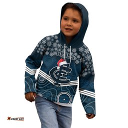 Custom Blues Football Christmas Kid Hoodie Merry Xmas Mix Aboriginal Art