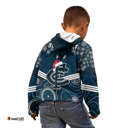 Custom Blues Football Christmas Kid Hoodie Merry Xmas Mix Aboriginal Art