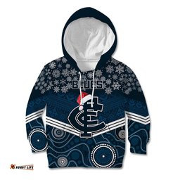 Custom Blues Football Christmas Kid Hoodie Merry Xmas Mix Aboriginal Art