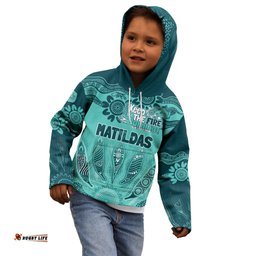 Australia Matildas Indigenous Kid Hoodie NAIDOC 2024 Turquoise Color