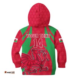 Custom Text And Number Wales Rugby Hoodie KID The Dragons National Team Come On Cymru