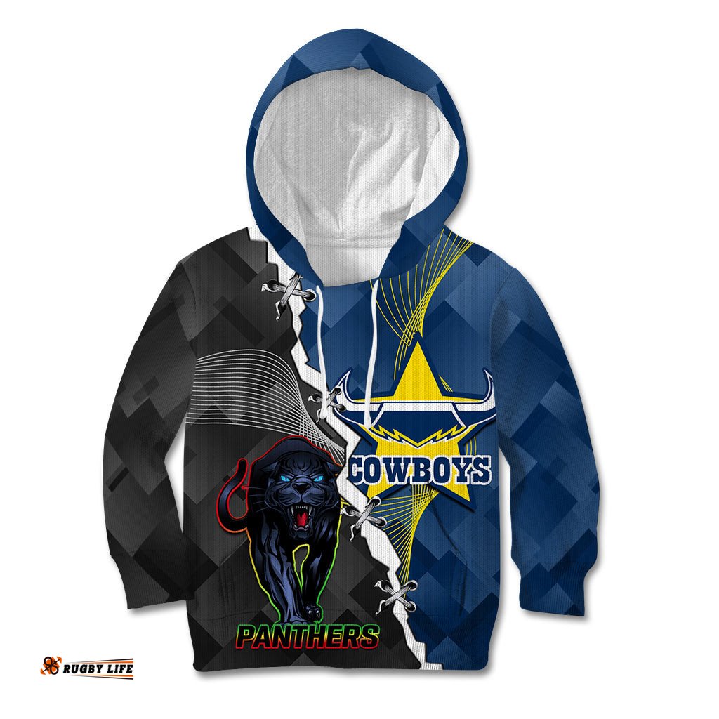 Personalised Panthers And Cowboys Rugby Kid Hoodie Sporty Version