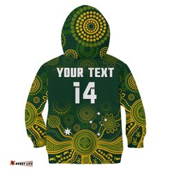 Custom Text And Number Australia Rugby Hoodie KID Wallabies Aboriginal Style
