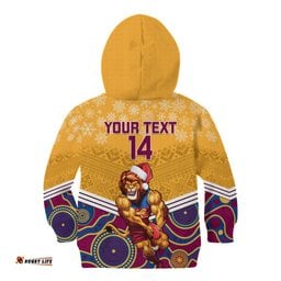Custom Brisbane Lions Football Christmas Kid Hoodie Merry Xmas Mix Aboriginal Art