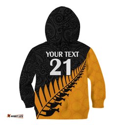 Custom Australia Wallabies and Aotearoa Rugby Kid Hoodie Kangaroo Black Fern Maori Gold Vibe