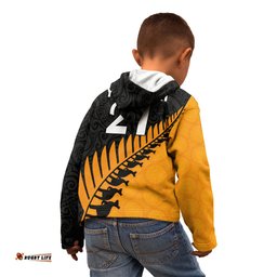 Custom Australia Wallabies and Aotearoa Rugby Kid Hoodie Kangaroo Black Fern Maori Gold Vibe