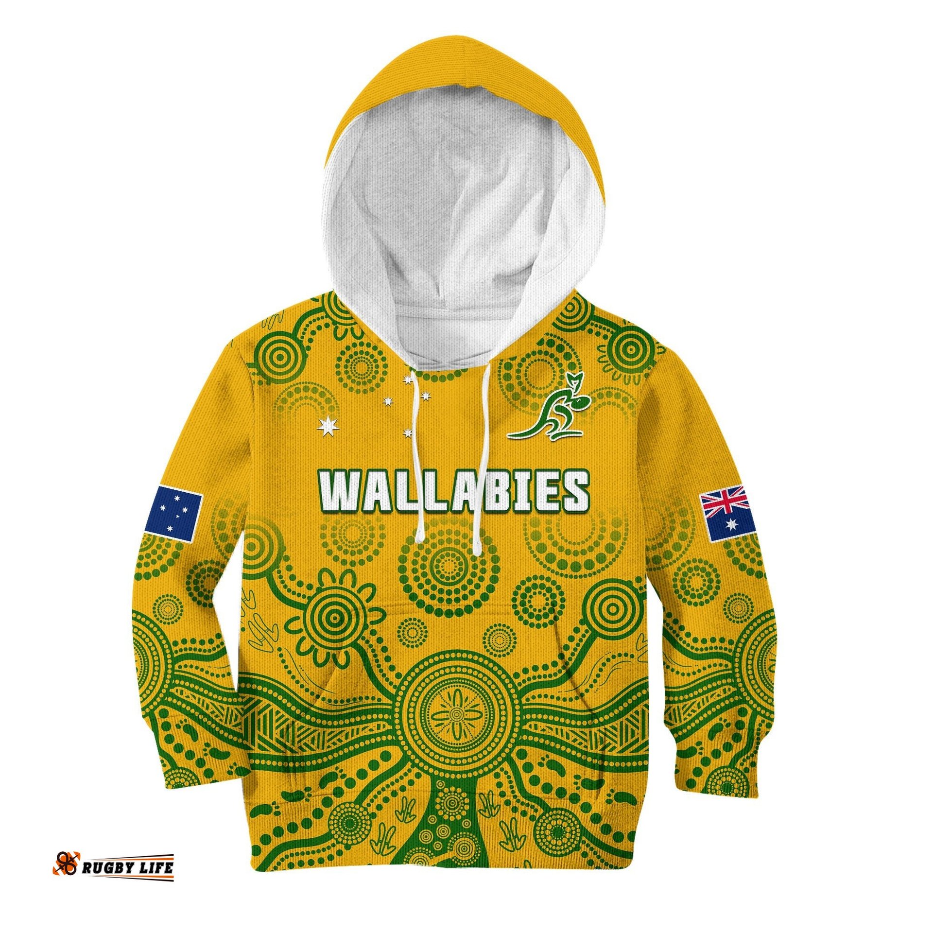 Australia Rugby Hoodie KID Wallabies Aboriginal Yellow Style