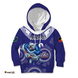 Custom NRL Bulldogs NAIDOC Week Kid Hoodie Keep The Fire Burning Indigenous Art