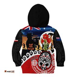 New Zealand Waitangi And ANZAC Day Kid Hoodie Aotearoa Maori Tiki With Last Post