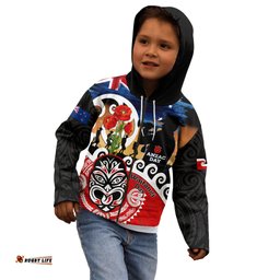 New Zealand Waitangi And ANZAC Day Kid Hoodie Aotearoa Maori Tiki With Last Post
