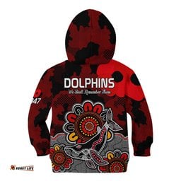 ANZAC Dolphins Rugby Kid Hoodie Indigenous Circles and Waves