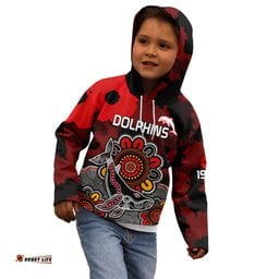 ANZAC Dolphins Rugby Kid Hoodie Indigenous Circles and Waves