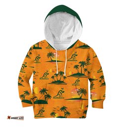 Custom Text And Number Wallabies Australian Rugby Hoodie KID Hawaii Style