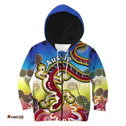 Custom Personalised Australia Hoodie KID Indigenous Red Lizard Love Aussie Artsy