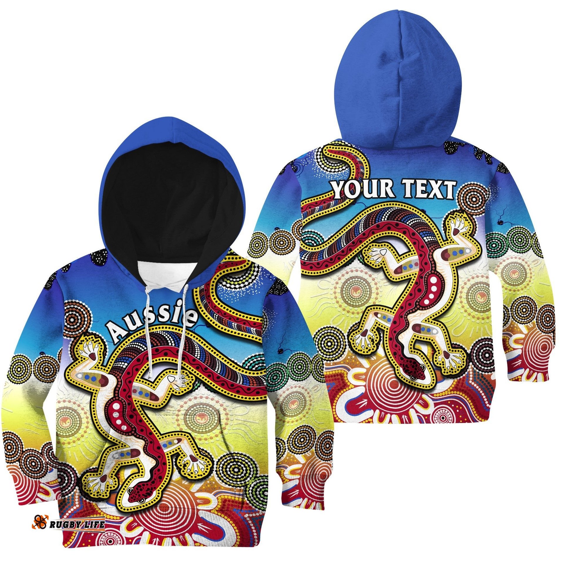 Custom Personalised Australia Hoodie KID Indigenous Red Lizard Love Aussie Artsy