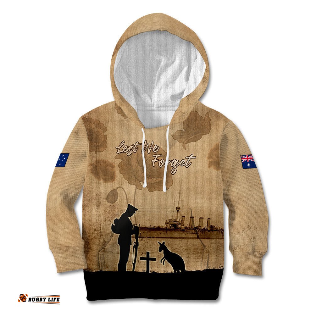 Australia ANZAC Day Kid Hoodie HMAS Sydney I Chatham Class Light Cruiser