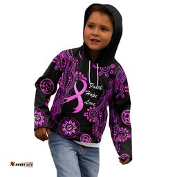 Personalised Faith Hope Love Australia Breast Cancer Kid Hoodie Pink Ribbon Indigenous