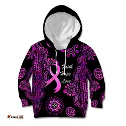 Personalised Faith Hope Love Australia Breast Cancer Kid Hoodie Pink Ribbon Indigenous