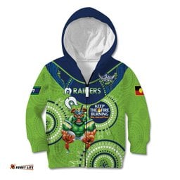 Custom NRL Raiders NAIDOC Week Kid Hoodie Keep The Fire Burning Indigenous Art