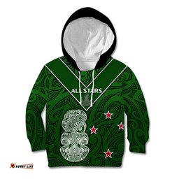 Custom Text And Number Aotearoa Rugby Kid Hoodie All Stars New Zealand Tiki Maori