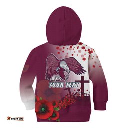 Custom Sea Eagle Rugby ANZAC Kid Hoodie The Military Soldiers with Red Poppy