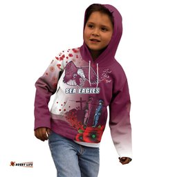 Custom Sea Eagle Rugby ANZAC Kid Hoodie The Military Soldiers with Red Poppy
