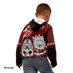 Personalised Te Reo Maori New Zealand Kid Hoodie Aotearoa Kia Haka Maori Tribal Tattoo Red Style