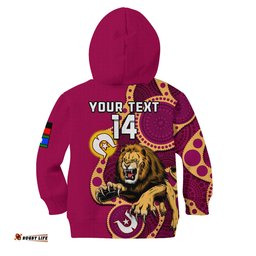 Custom Text And Number Brisbane Lions Football NAIDOC Hoodie KID For Our Elders Indigenous Art