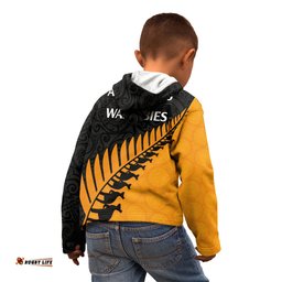 Australia Wallabies and Aotearoa Rugby Kid Hoodie Kangaroo Black Fern Maori Gold Vibe