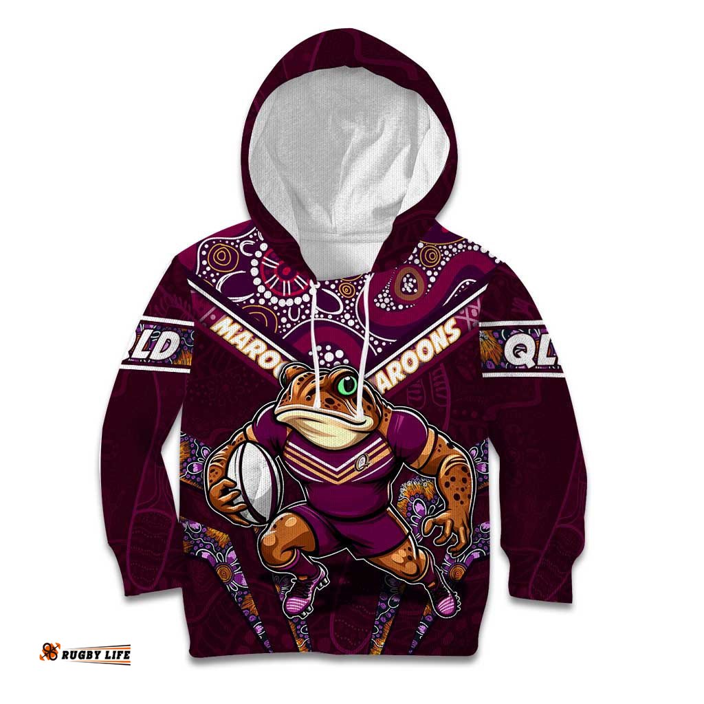 Personalised Queensland Maroons Kid Hoodie Mascot Rugby League