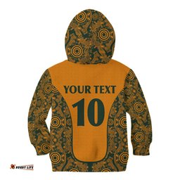 Custom Australia Rugby Championship 2024 Kid Hoodie Aboriginal Art Tattoo Pattern