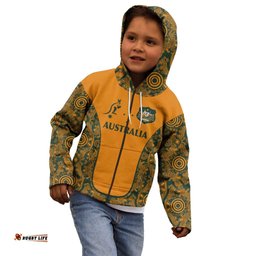 Custom Australia Rugby Championship 2024 Kid Hoodie Aboriginal Art Tattoo Pattern