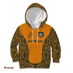 Custom Australia Rugby Championship 2024 Kid Hoodie Aboriginal Art Tattoo Pattern