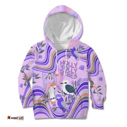 Australia Hippie Christmas Kid Hoodie Cockatoo Kookaburra with Wattle Violet Pastel Color