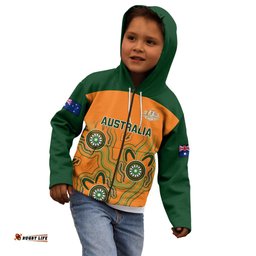 Custom Australia Rugby Kid Hoodie Wallabies Indigenous Art