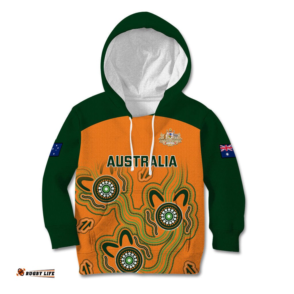 Custom Australia Rugby Kid Hoodie Wallabies Indigenous Art