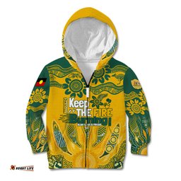 Custom Socceroos NAIDOC Week 2024 Kid Hoodie Indigenous Burning Fire National Colors