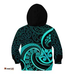 Turquoise New Zealand Mangopare Kid Hoodie Aotearoa Maori Koru Style