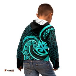 Turquoise New Zealand Mangopare Kid Hoodie Aotearoa Maori Koru Style