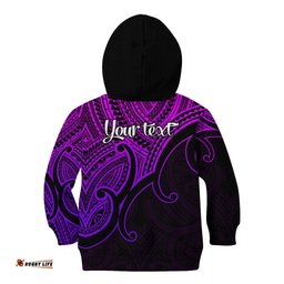 Custom Aotearoa Maori Koru Kid Hoodie Polynesian Pacific Tribal Purple