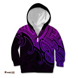 Custom Aotearoa Maori Koru Kid Hoodie Polynesian Pacific Tribal Purple