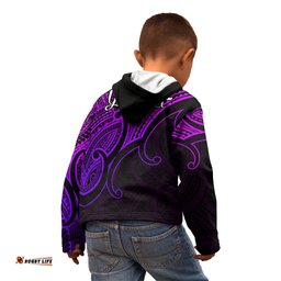 Custom Aotearoa Maori Koru Kid Hoodie Polynesian Pacific Tribal Purple