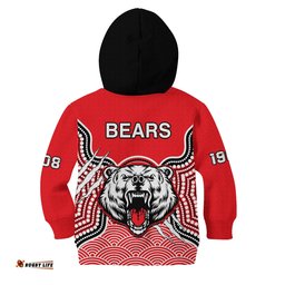 Custom Text And Number North Sydney Rugby Hoodie KID Bears 1908 Indigenous Pattern