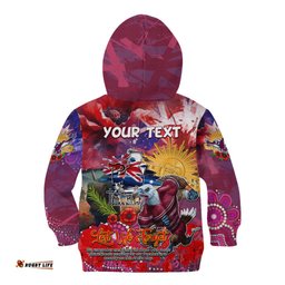 Personalised Australia Rugby Sea Eagles ANZAC Kid Hoodie Manly Warringah Scratch Style